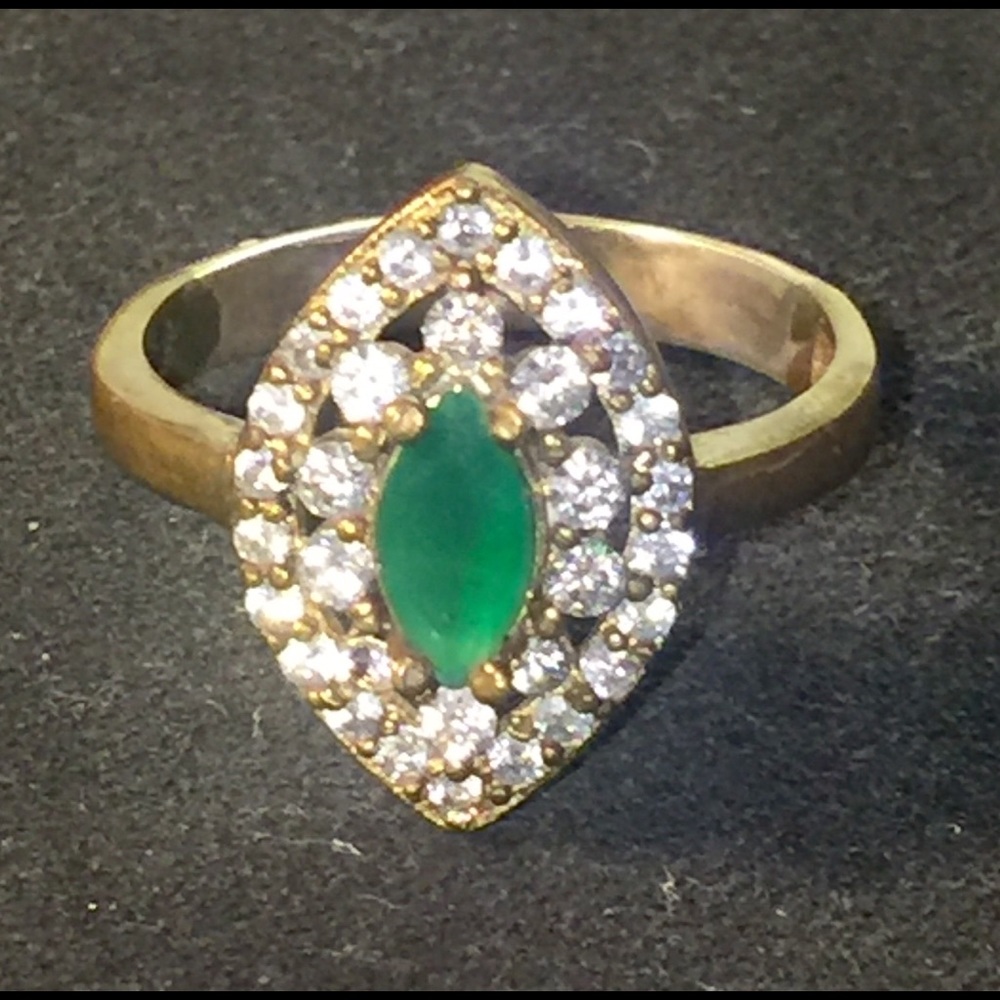 Sterling Silver Emerald & White Topaz Ring